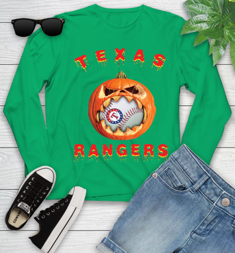 MLB Texas Rangers Halloween Pumpkin Baseball Sports Youth Long Sleeve 6