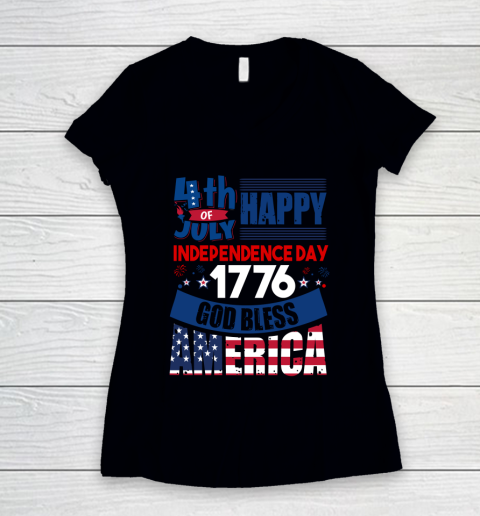 Happy Independance day 1776 God Bless America 4th Of July Women's V-Neck T-Shirt