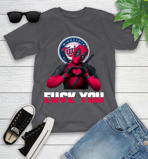 MLB Minnesota Twins Deadpool Love You Fuck You Baseball Sports Youth T-Shirt 6