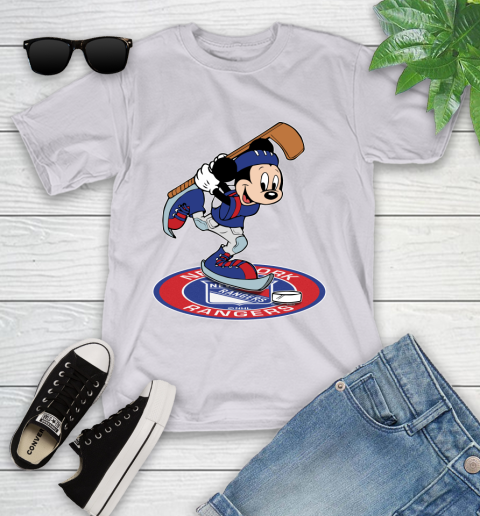 NHL Hockey New York Rangers Cheerful Mickey Disney Shirt Youth T-Shirt - Image 5