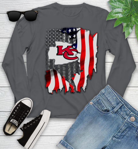 Kansas City Chiefs NFL Football American Flag Youth Long Sleeve 9