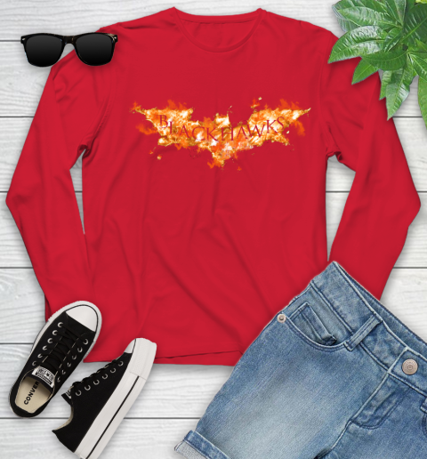 NHL Chicago Blackhawks Batman Logo DC Hockey Sports Shirts Youth Long Sleeve 11
