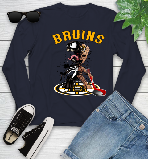 NHL Boston Bruins Hockey Venom Groot Guardians Of The Galaxy Youth Long Sleeve 3