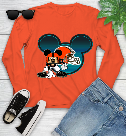 NFL Cleveland Browns Mickey Mouse Disney Football T Shirt Youth Long Sleeve 4