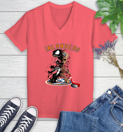 NHL New York Islanders Hockey Venom Groot Guardians Of The Galaxy Women's V-Neck T-Shirt 6