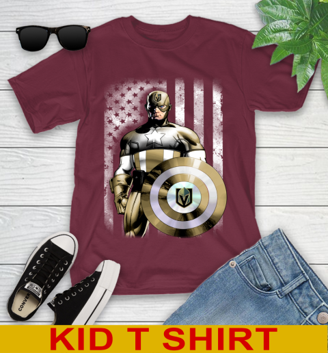 Vegas Golden Knights NHL Hockey Captain America Marvel Avengers American Flag Shirt Youth T-Shirt 5
