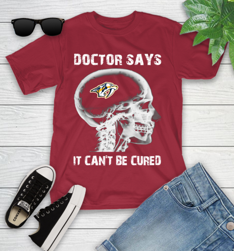 NHL Nashville Predators Hockey Skull It Can't Be Cured Shirt Youth T-Shirt 12