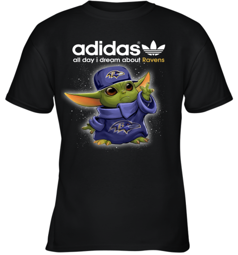 Baby Yoda Adidas All Day I Dream About Baltimore Ravens Youth T-Shirt