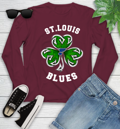 NHL St.Louis Blues Three Leaf Clover St Patrick's Day Hockey Sports Youth Long Sleeve 6