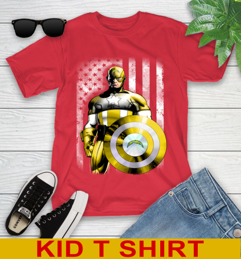 Los Angeles Chargers NFL Football Captain America Marvel Avengers American Flag Shirt Youth T-Shirt 11