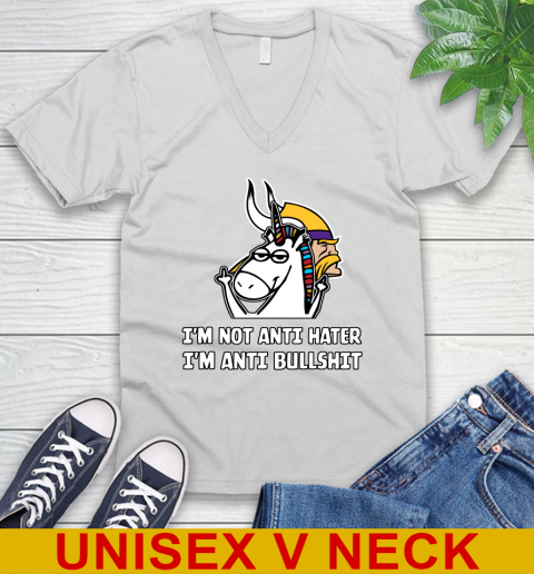 Minnesota Vikings NFL Football Unicorn I'm Not Anti Hater I'm Anti Bullshit V-Neck T-Shirt