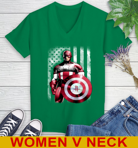 Houston Rockets NBA Basketball Captain America Marvel Avengers American Flag Shirt Women's V-Neck T-Shirt 5