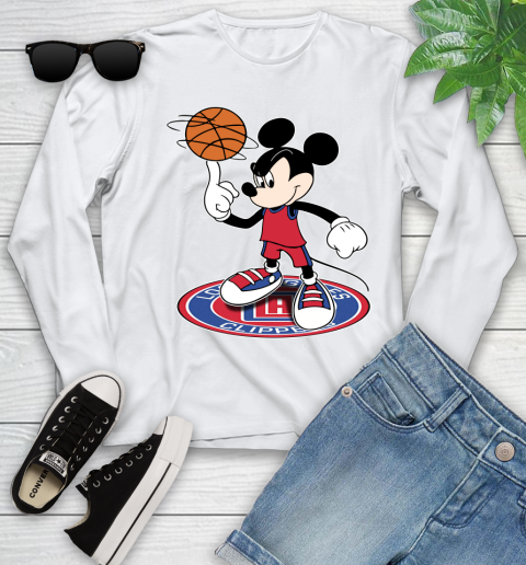 NBA Basketball LA Clippers Cheerful Mickey Disney Shirt Youth Long Sleeve 2