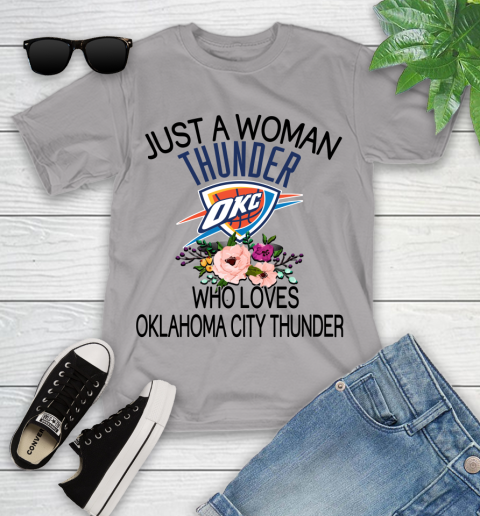NBA Just A Woman Who Loves Oklahoma City Thunder Basketball Sports Youth T-Shirt 2