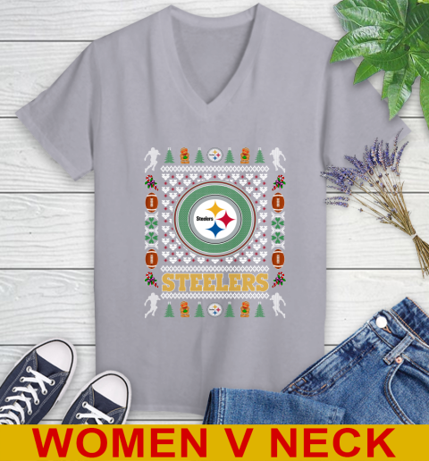 Pittsburgh Steelers Merry Christmas NFL Football Loyal Fan Women's V-Neck T-Shirt 4