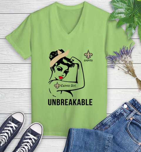 NFL New Orleans Saints Girl Unbreakable Football Sports Women's V-Neck T-Shirt 6