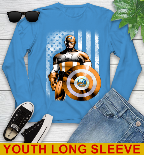 New York Islanders NHL Hockey Captain America Marvel Avengers American Flag Shirt Youth Long Sleeve 8