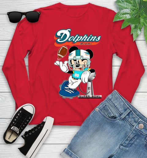 NFL Miami Dolphins Mickey Mouse Disney Super Bowl Football T Shirt Youth Long Sleeve 11