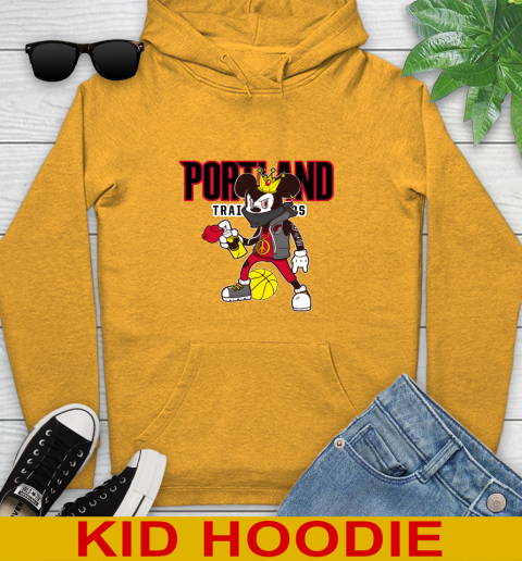 Portland Trail Blazers NBA Basketball Mickey Peace Sign Sports Youth Hoodie 3