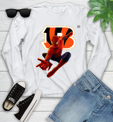 NFL Spider Man Avengers Endgame Football Cincinnati Bengals Youth Long Sleeve