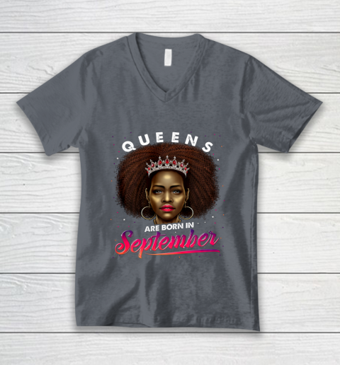 Queens Born September Shirt Black Girl Virgo Libra Birthday V-Neck T-Shirt 4
