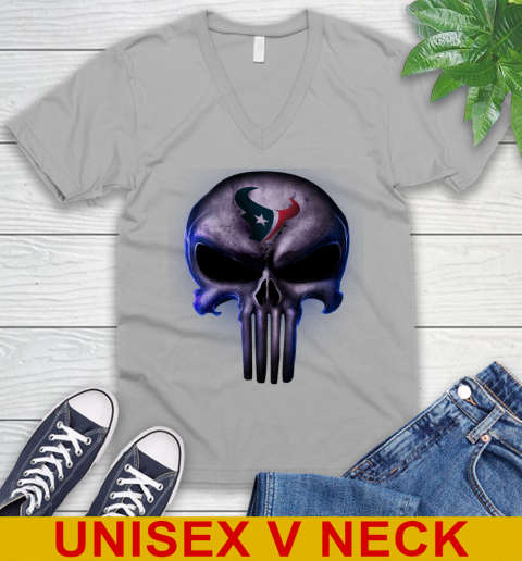 Houston Texans NFL Football Punisher Skull Sports V-Neck T-Shirt 3