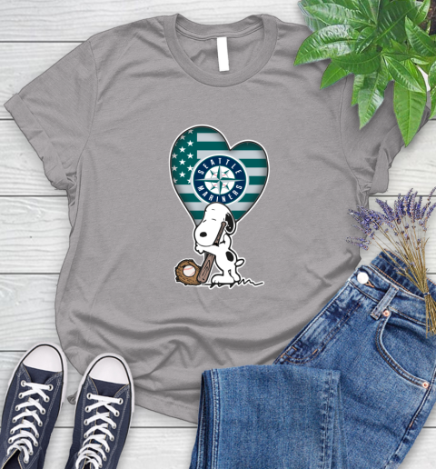 Seattle Mariners MLB Baseball The Peanuts Movie Adorable Snoopy Women's T-Shirt 5