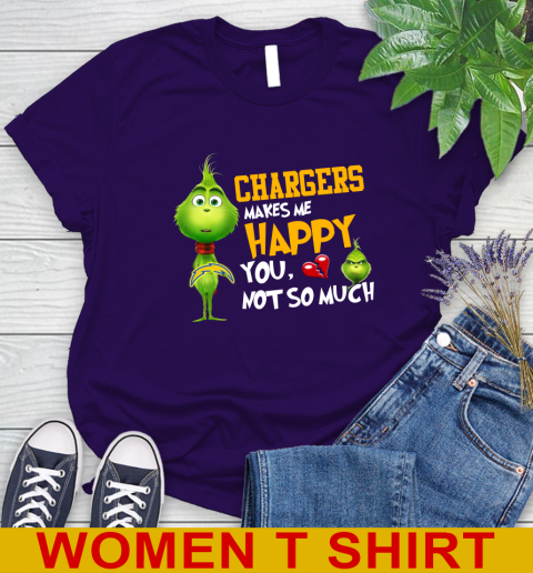 NFL Los Angeles Chargers Makes Me Happy You Not So Much Grinch Football Sports Women's T-Shirt 4