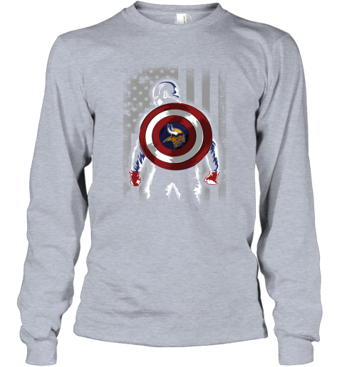 NFL Minnesota Vikings Captain America Marvel Flag Football Sports Bs21GTZKxo1 long sleeve tee 14 95 151514 front sport grey