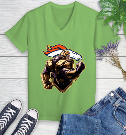 NFL Thanos Avengers Endgame Football Sports Denver Broncos Women's V-Neck T-Shirt 11