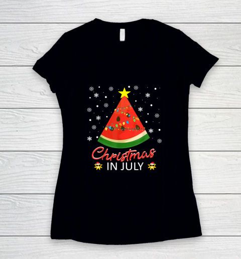 Watermelon Christmas Tree Christmas In July Summer Vacation Women's V-Neck T-Shirt