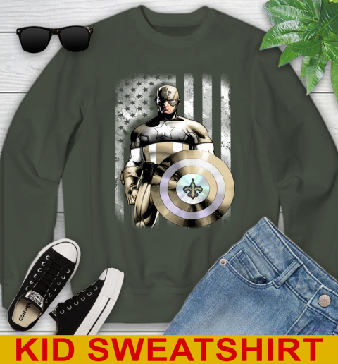 New Orleans Saints NFL Football Captain America Marvel Avengers American Flag Shirt Youth Sweatshirt 8