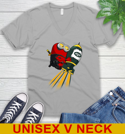 NFL Football New York Jets Deadpool Minion Marvel Shirt V-Neck T-Shirt 3