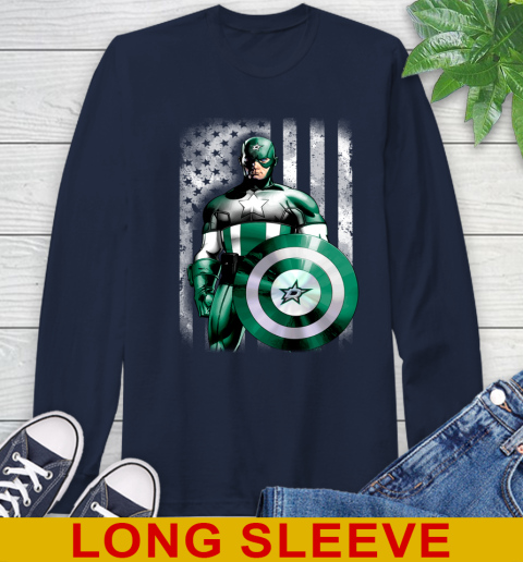 Dallas Stars NHL Hockey Captain America Marvel Avengers American Flag Shirt Long Sleeve T-Shirt 3