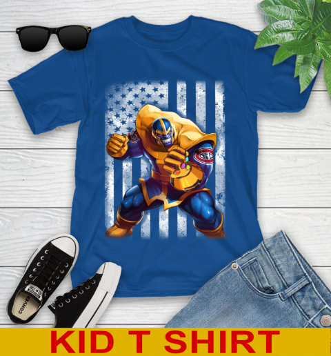 NHL Hockey Montreal Canadiens Thanos Marvel American Flag Shirt Youth T-Shirt 10