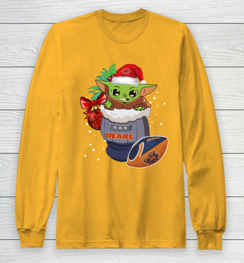 Chicago Bears Christmas Baby Yoda Star Wars Funny Happy NFL Long Sleeve T-Shirt 3