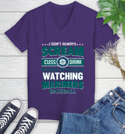 Seattle Mariners MLB I Scream Cuss Drink When I'm Watching My Team Women's V-Neck T-Shirt 3