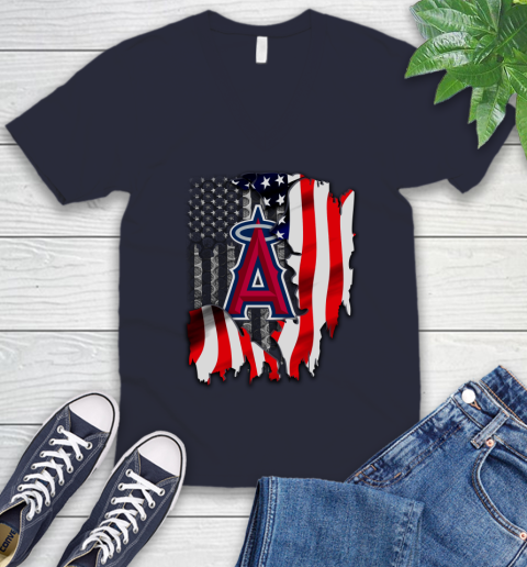 Los Angeles Angels MLB Baseball American Flag V-Neck T-Shirt 2