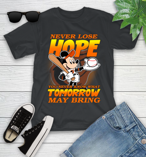 Baltimore Orioles MLB Baseball Mickey Disney Never Lose Hope Youth T-Shirt