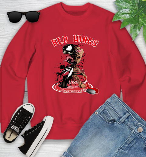 NHL Detroit Red Wings Hockey Venom Groot Guardians Of The Galaxy Youth Sweatshirt 9