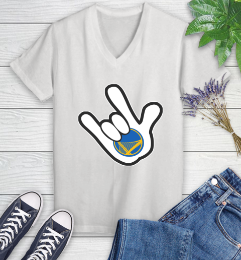 Golden State Warriors NBA Basketball Mickey Rock Hand Disney Women's V-Neck T-Shirt