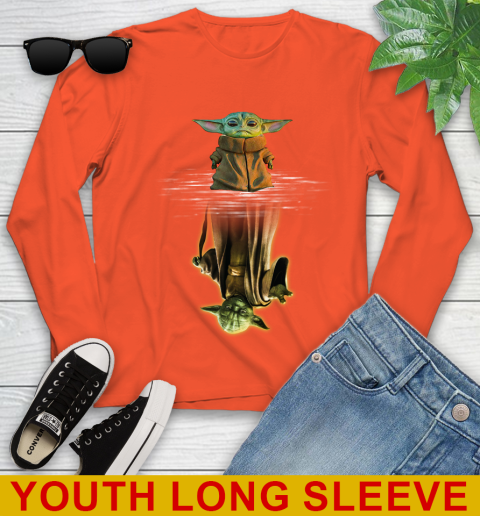 Mandalorian Baby Yoda star wars water reflection Youth Long Sleeve 3