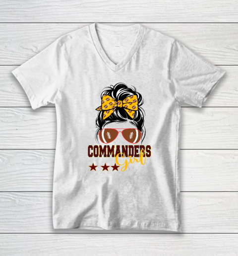 Retro Commanders Girl Messy Bun Sports Fan Team Matching V-Neck T-Shirt