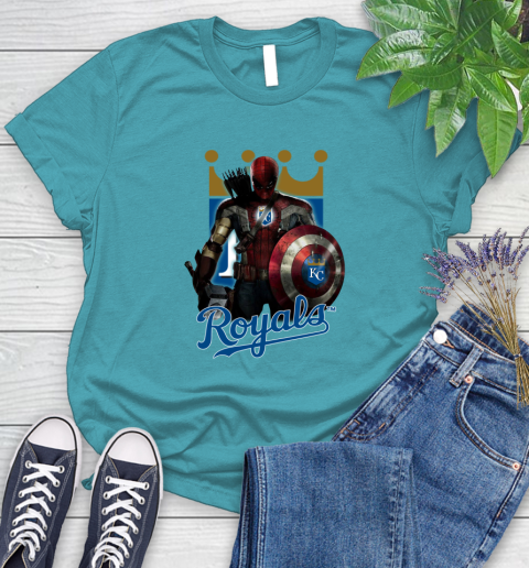 MLB Captain America Thor Spider Man Hawkeye Avengers Endgame Baseball Kansas City Royals Women's T-Shirt 12