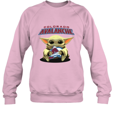 oam9 baby yoda hugs the colorado avalanche sweatshirt 35 front light pink