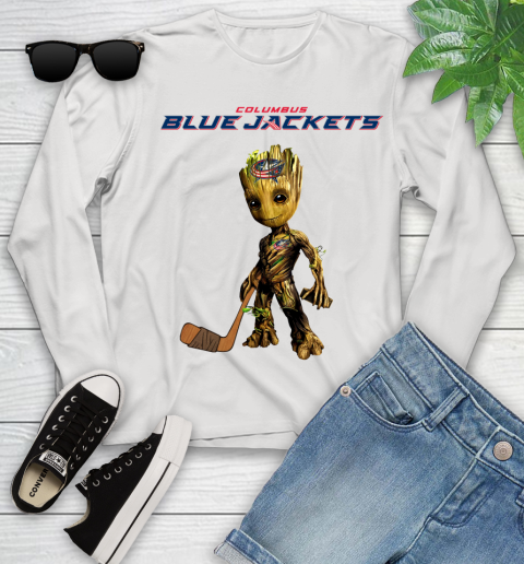Columbus Blue Jackets NHL Hockey Groot Marvel Guardians Of The Galaxy Youth Long Sleeve