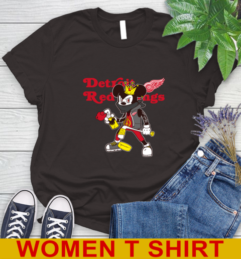 Detroit Red Wings NHL Hockey Mickey Peace Sign Sports Women's T-Shirt 8
