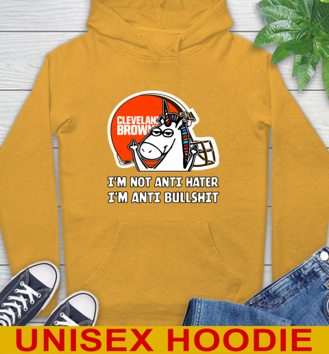 Cleveland Browns NFL Football Unicorn I'm Not Anti Hater I'm Anti Bullshit Hoodie 3