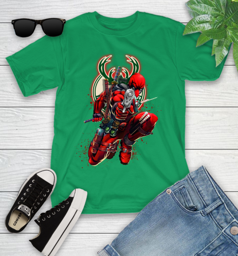 NBA Deadpool Marvel Comics Sports Basketball Milwaukee Bucks Youth T-Shirt 6
