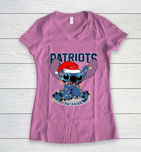 New England Patriots NFL Football noel stitch Christmas Women's V-Neck T-Shirt 8